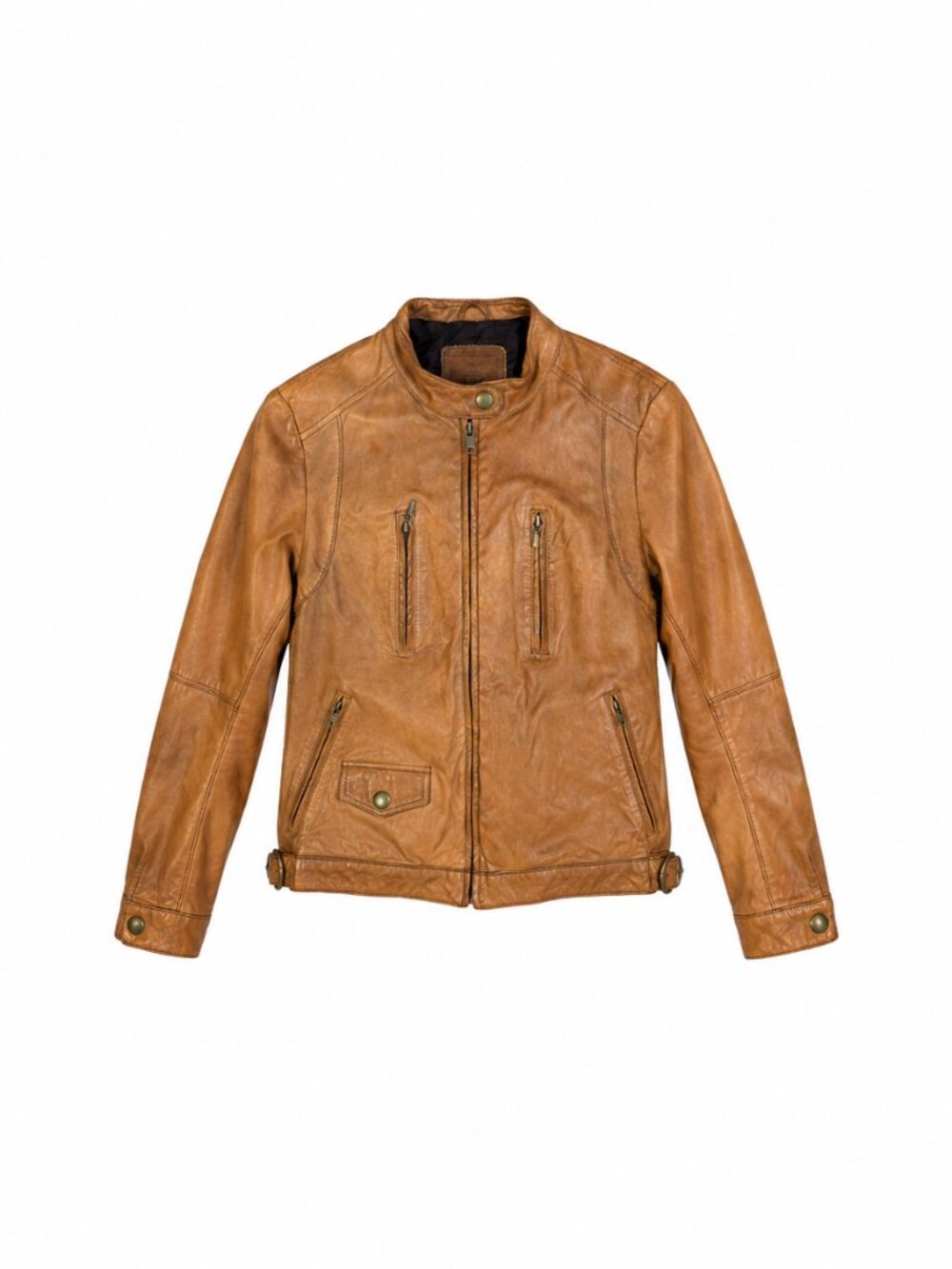 Banana Republic Vintage 90s Leather Moto Jacket Cognac Brown Genuine Leather M